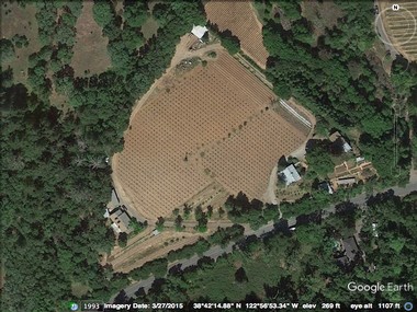 Aerial view of Bernier Zinyard on the East Bench of Dry Creek Valley